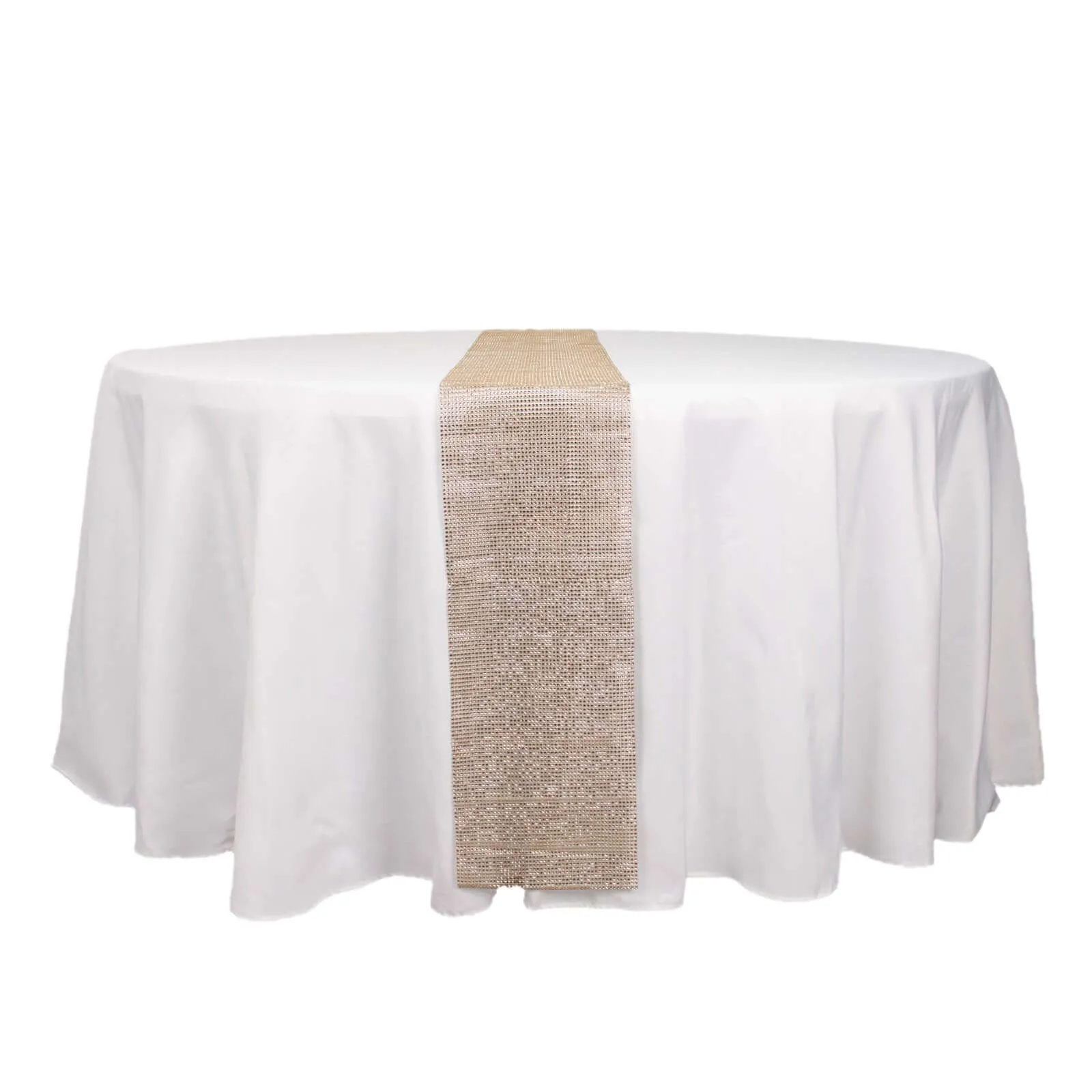 10"x108" Champagne Diamond Rhinestone Mesh Table Runner, Crystal Rhinestone Ribbon Bling Roll