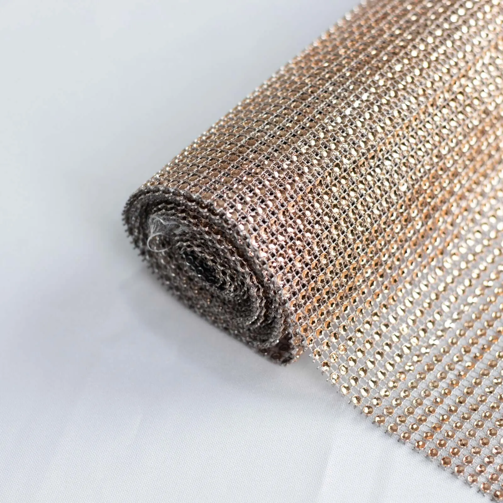 10"x108" Champagne Diamond Rhinestone Mesh Table Runner, Crystal Rhinestone Ribbon Bling Roll