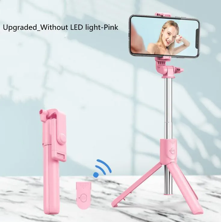 2022 New Version Selfie Stick Tripod, 2 Styles (with led light or without light) Wireless Bluetooth Selfie Stick Retractable Mobile Phone Bracklet Tripod Stand with Remote Controller