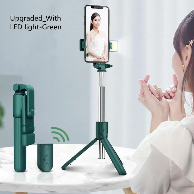 2022 New Version Selfie Stick Tripod, 2 Styles (with led light or without light) Wireless Bluetooth Selfie Stick Retractable Mobile Phone Bracklet Tripod Stand with Remote Controller
