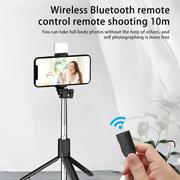 2022 New Version Selfie Stick Tripod, 2 Styles (with led light or without light) Wireless Bluetooth Selfie Stick Retractable Mobile Phone Bracklet Tripod Stand with Remote Controller