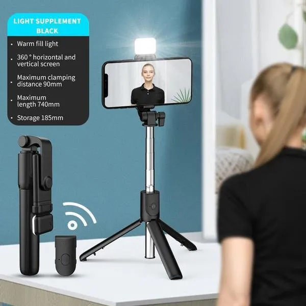 2022 New Version Selfie Stick Tripod, 2 Styles (with led light or without light) Wireless Bluetooth Selfie Stick Retractable Mobile Phone Bracklet Tripod Stand with Remote Controller