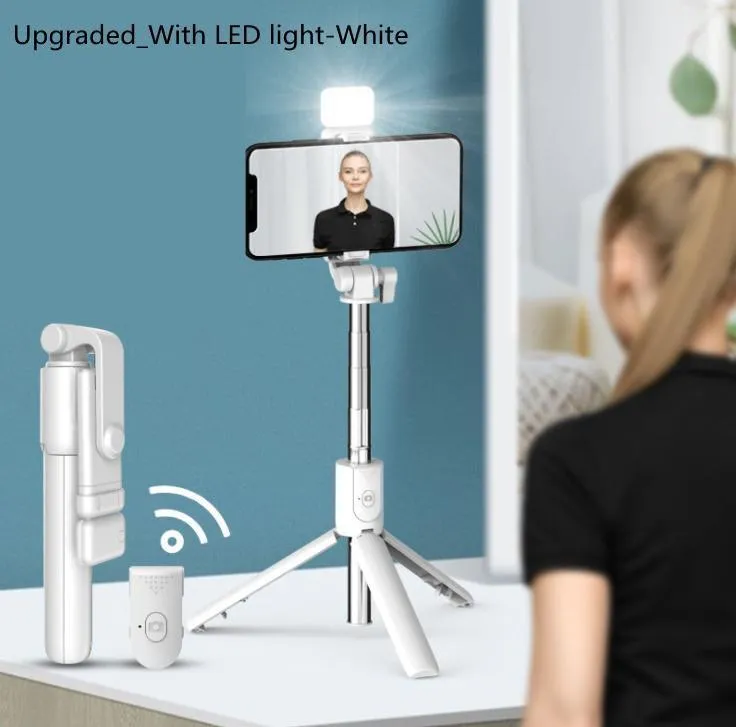 2022 New Version Selfie Stick Tripod, 2 Styles (with led light or without light) Wireless Bluetooth Selfie Stick Retractable Mobile Phone Bracklet Tripod Stand with Remote Controller
