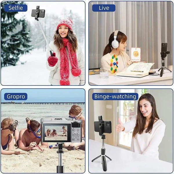 2022 New Version Selfie Stick Tripod, 2 Styles (with led light or without light) Wireless Bluetooth Selfie Stick Retractable Mobile Phone Bracklet Tripod Stand with Remote Controller
