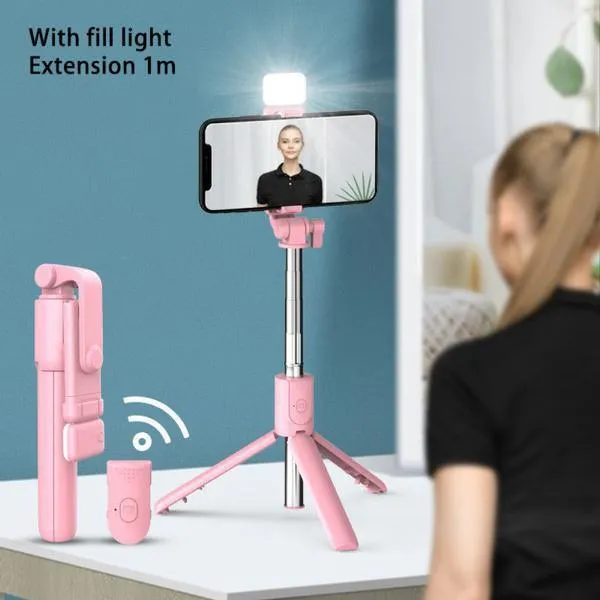 2022 New Version Selfie Stick Tripod, 2 Styles (with led light or without light) Wireless Bluetooth Selfie Stick Retractable Mobile Phone Bracklet Tripod Stand with Remote Controller