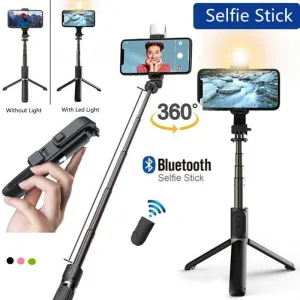 2022 New Version Selfie Stick Tripod, 2 Styles (with led light or without light) Wireless Bluetooth Selfie Stick Retractable Mobile Phone Bracklet Tripod Stand with Remote Controller