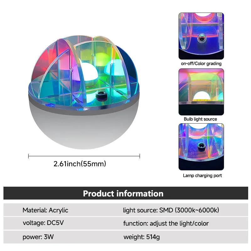 3W LED Acrylic Crystal Ball Night Light | Adjustable Colors | USB Powered