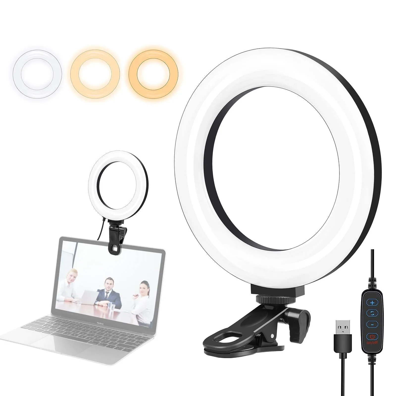 6.2 Dual-Colour Ring Light | USB | 3 Modes | Monitor Clip | Black