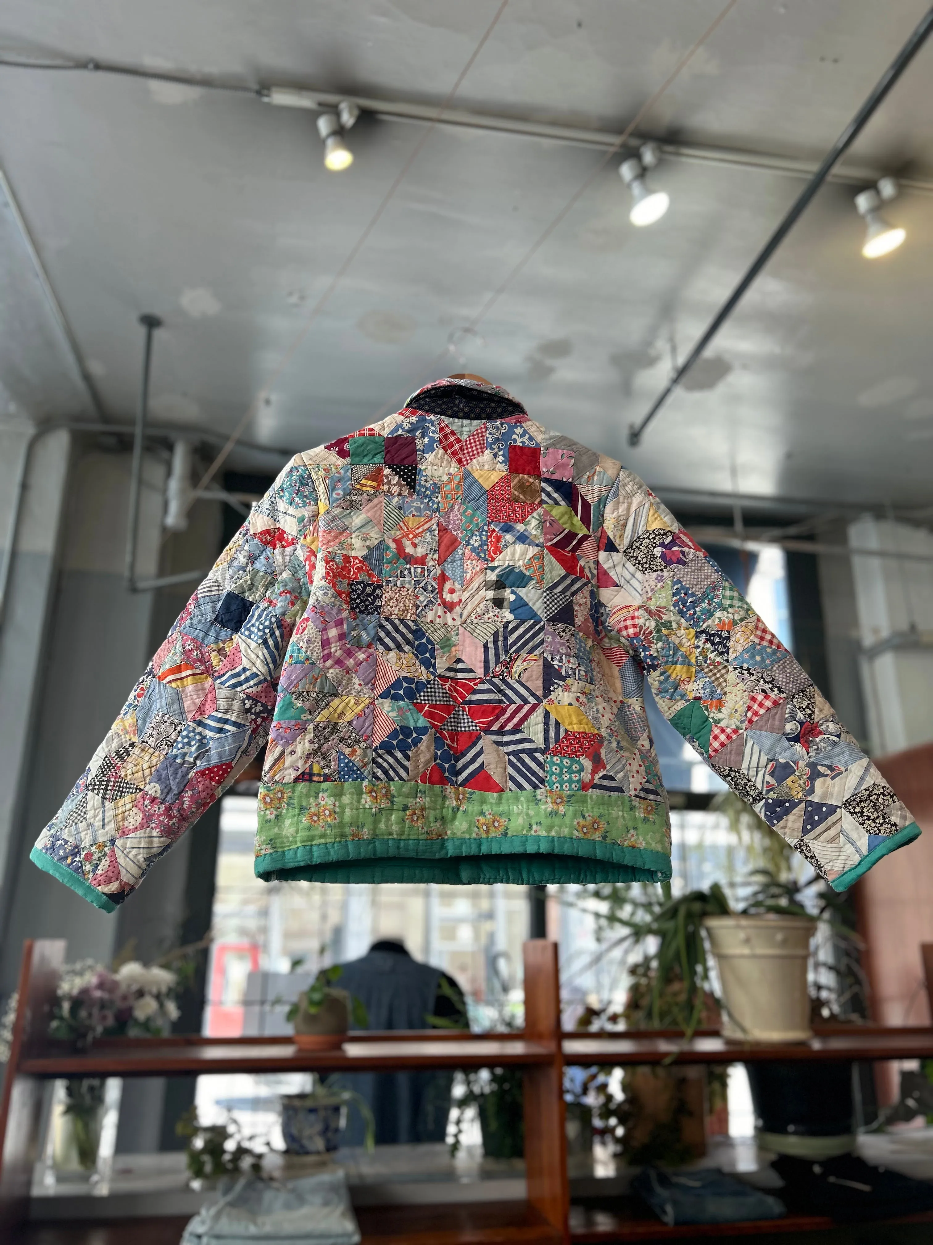 Cropped Vintage Quilt Chore Jacket - Pointed Stars - Small