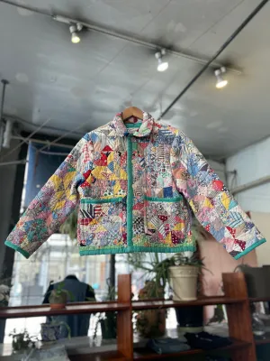 Cropped Vintage Quilt Chore Jacket - Pointed Stars - Small