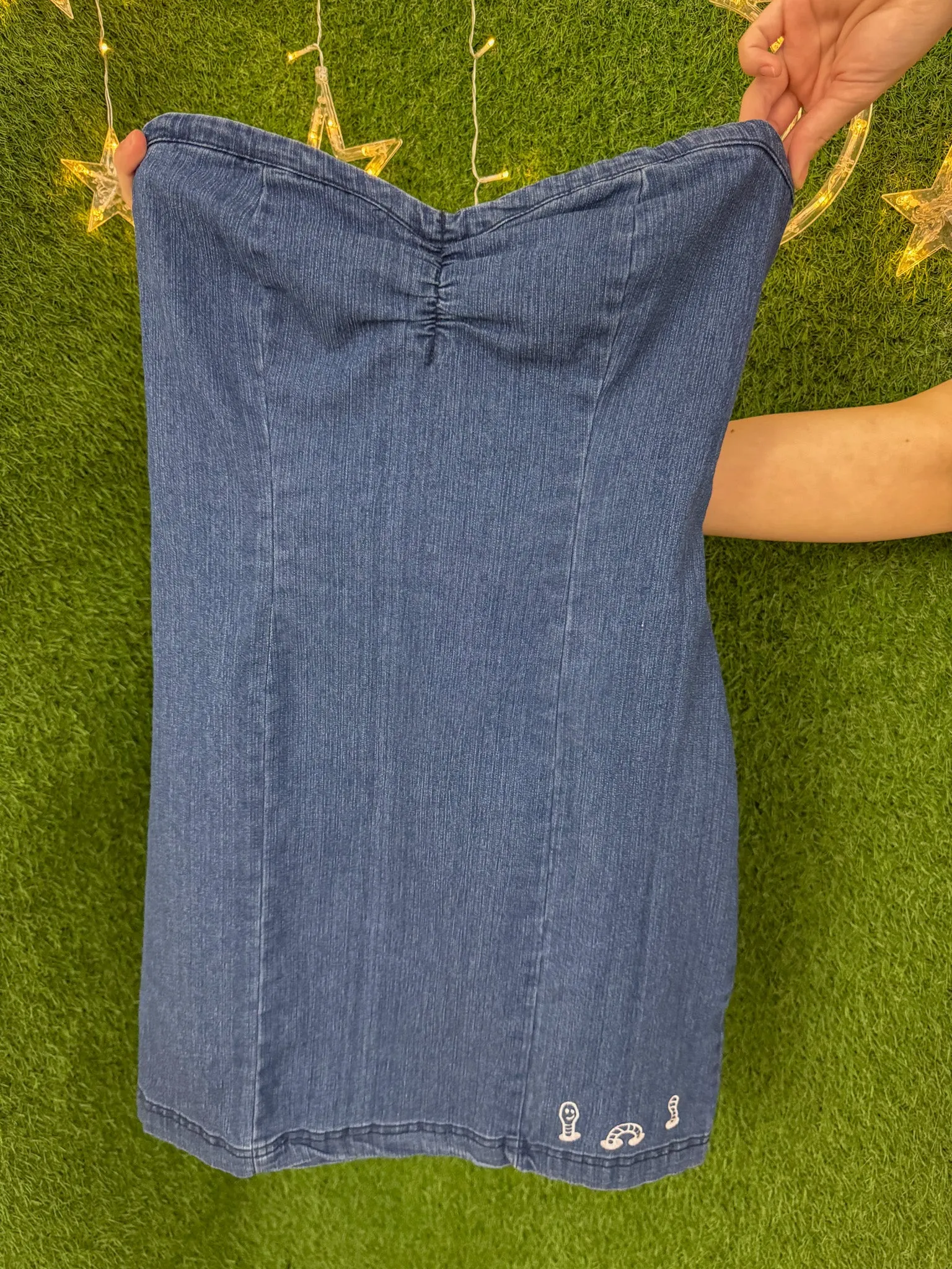 Denim Worm Strapless Dress XL