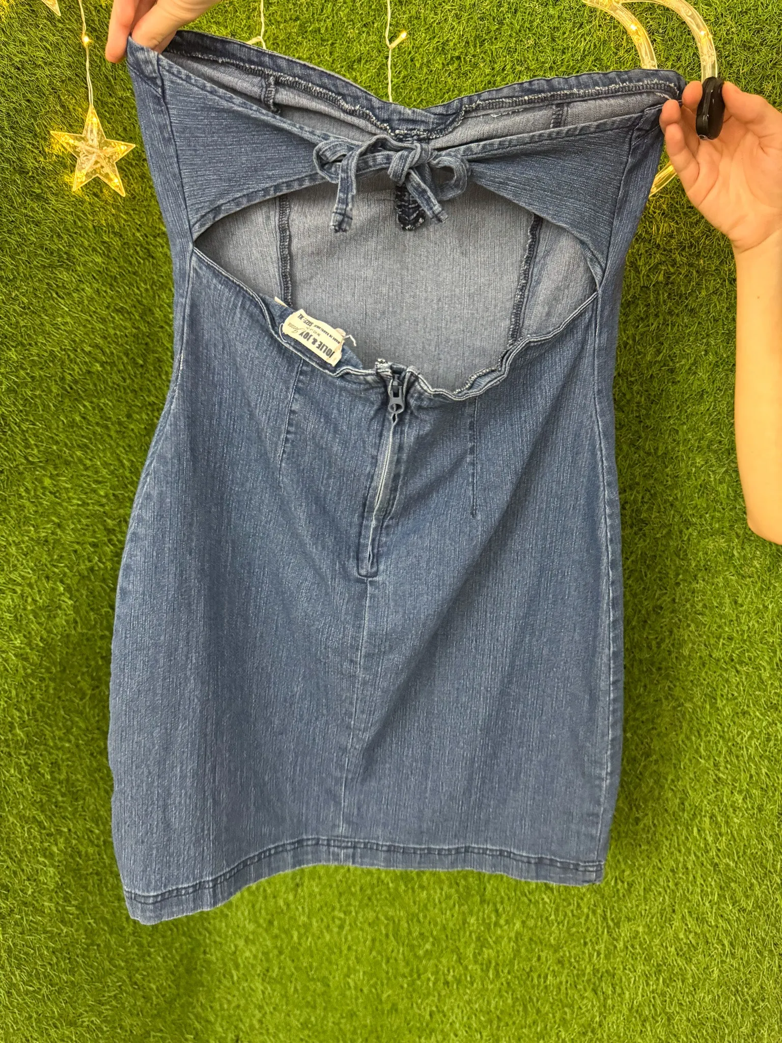 Denim Worm Strapless Dress XL