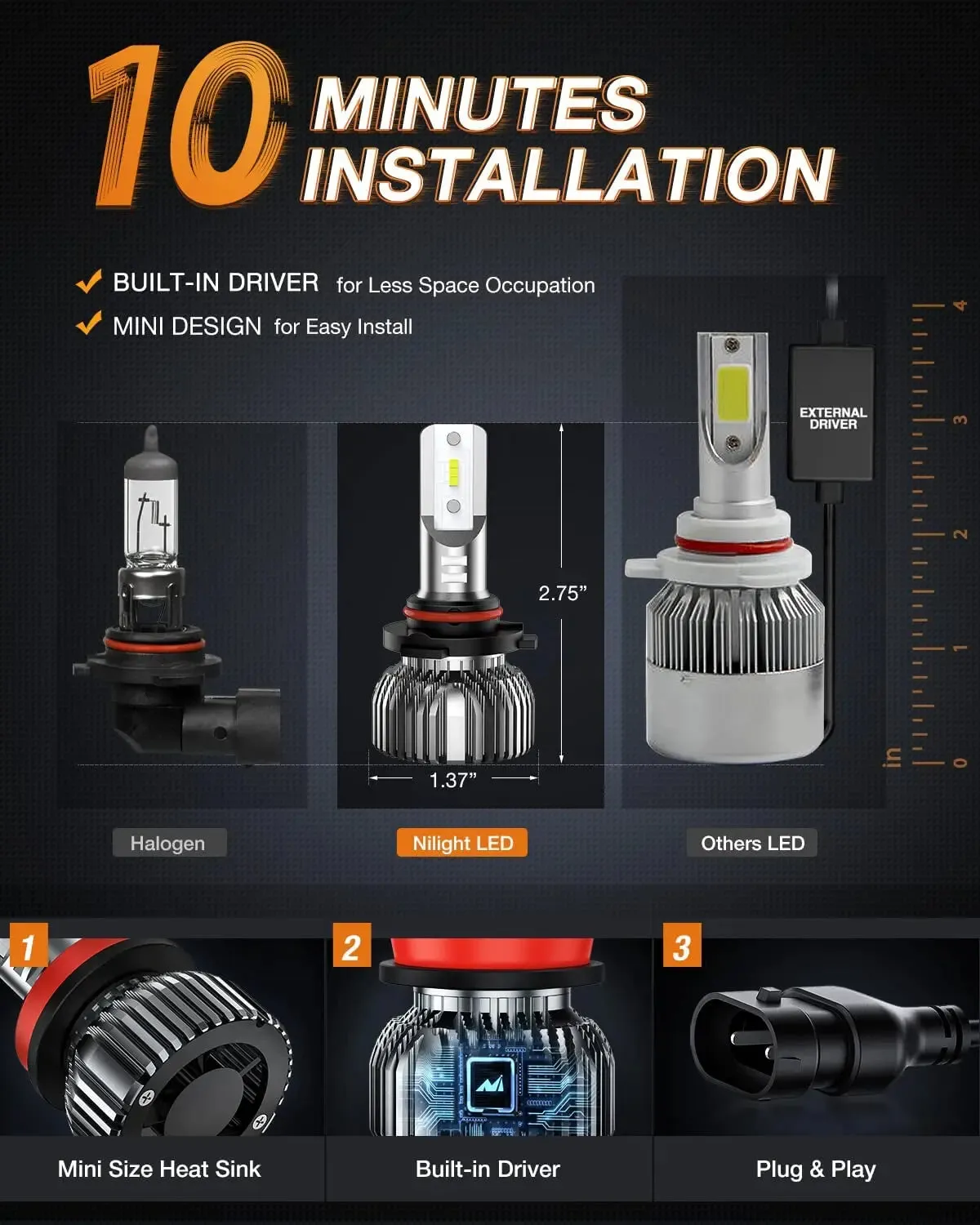 E20 9005/HB3 H11/H9/H8 100W 20000LM 6000K IP67 LED Headlight Bulbs (4 Packs)