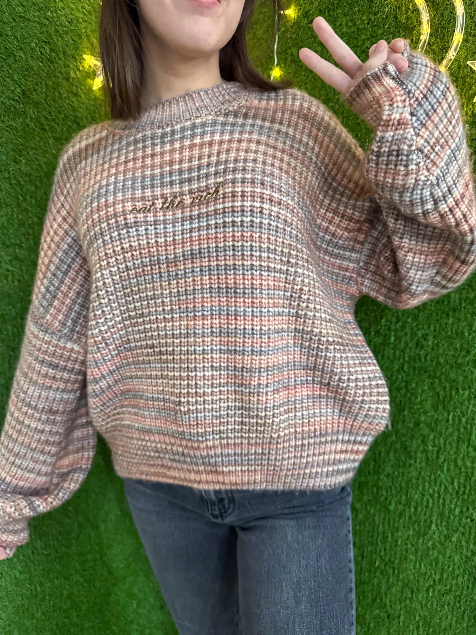 Eat the Rich Pink Striped Sweater XL