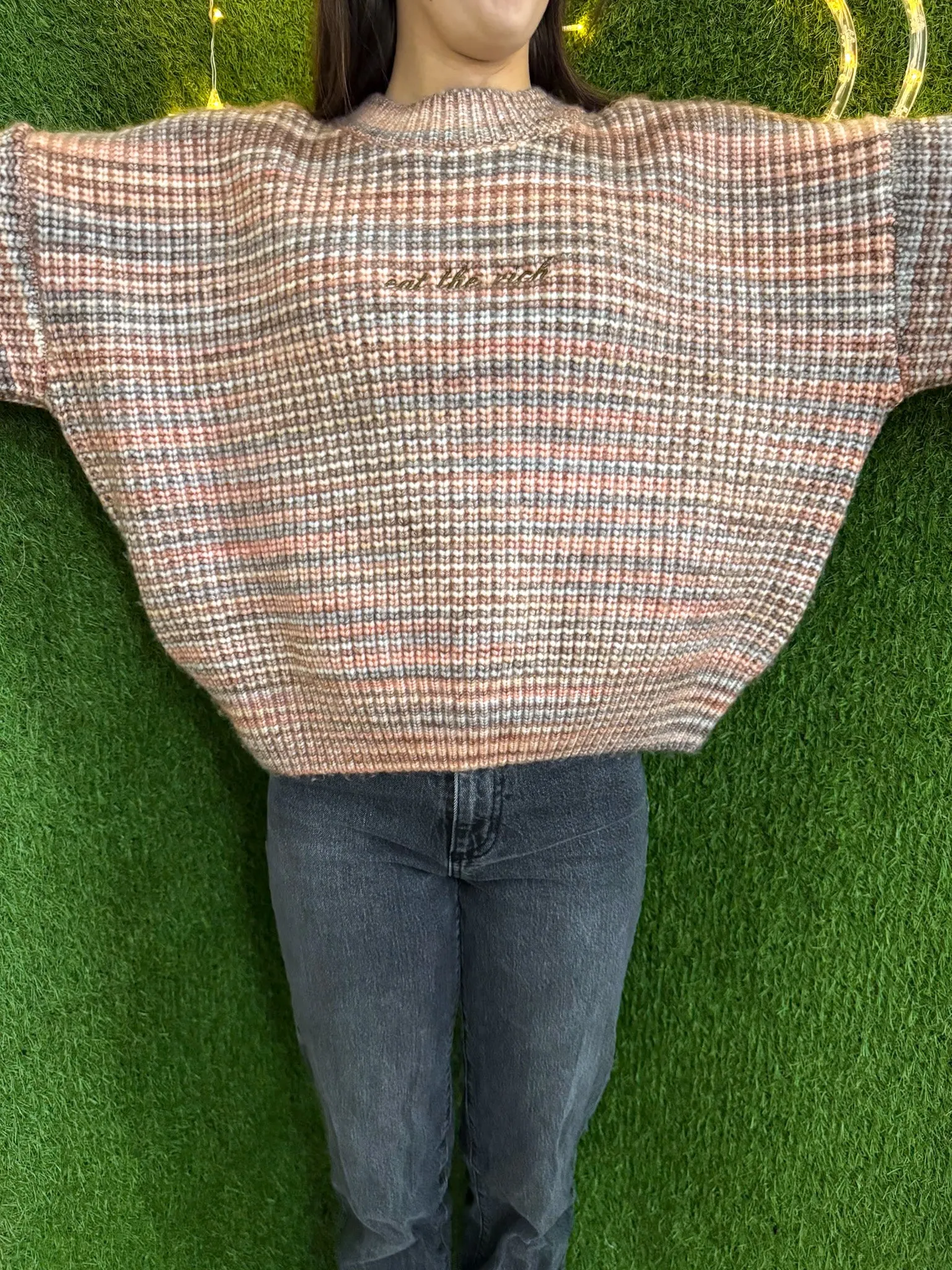 Eat the Rich Pink Striped Sweater XL