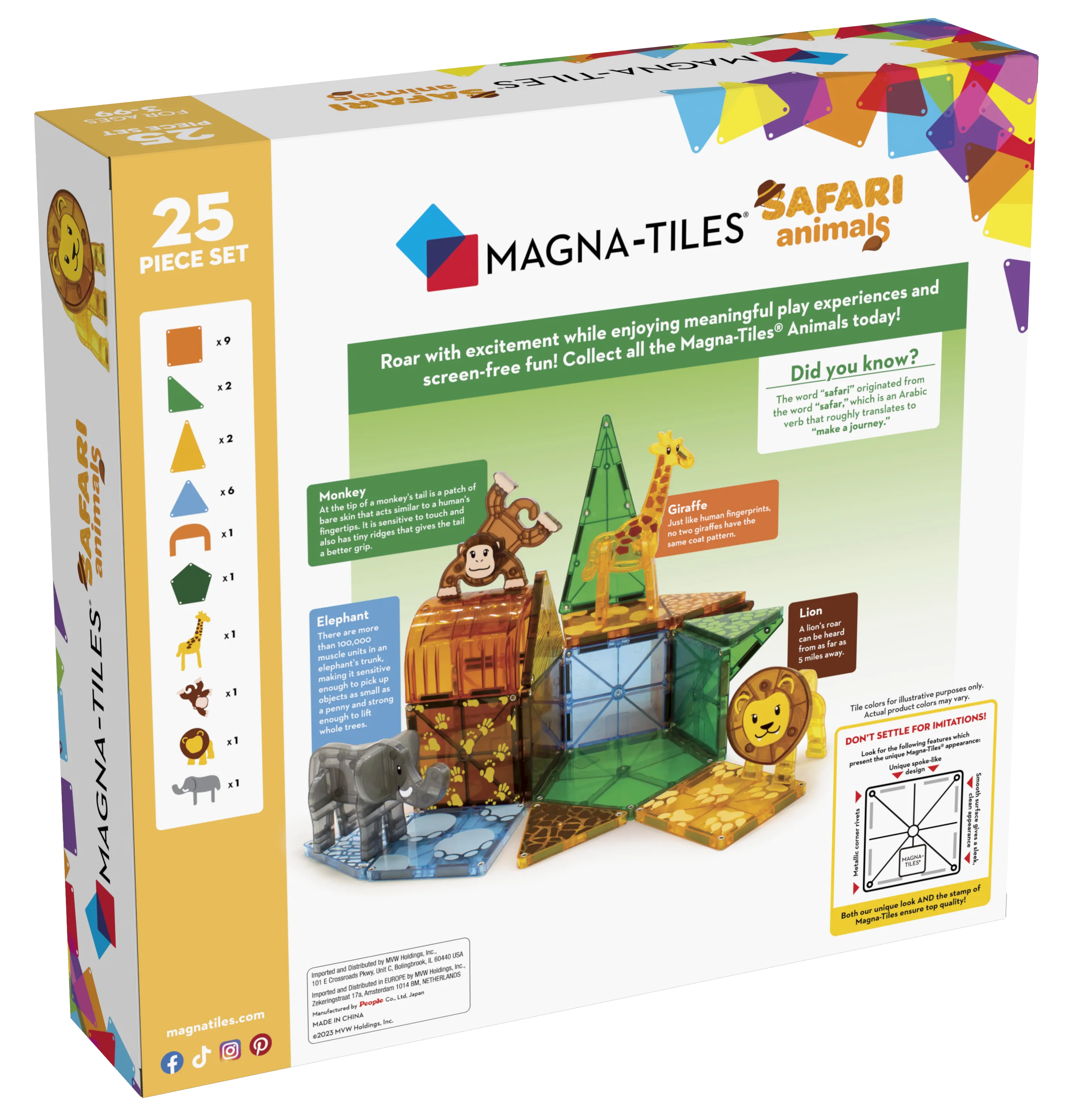 MAGNA-TILES Safari Animals - 25 Pieces