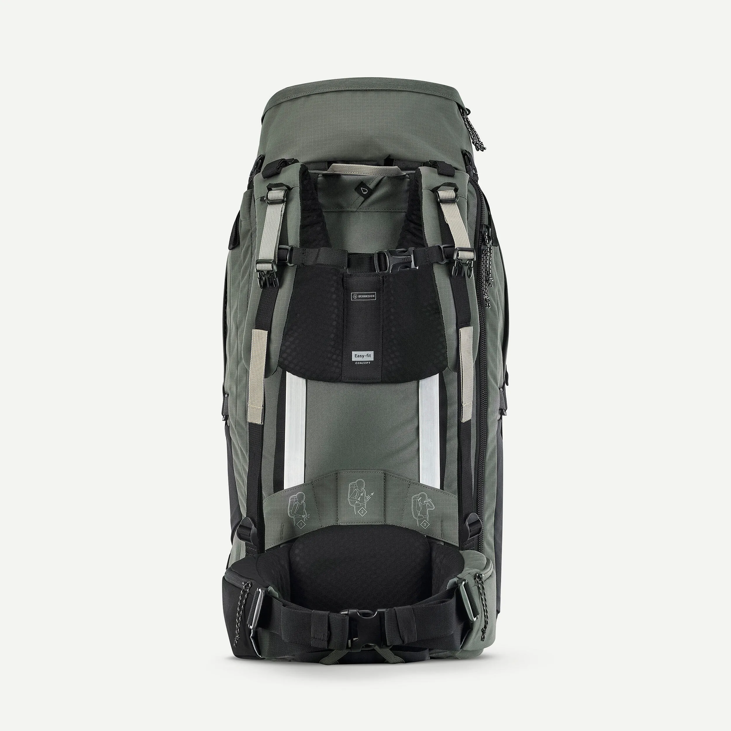 Premium Mens Forclaz Travel 900 Hiking Backpack, 76L Capacity, Khaki