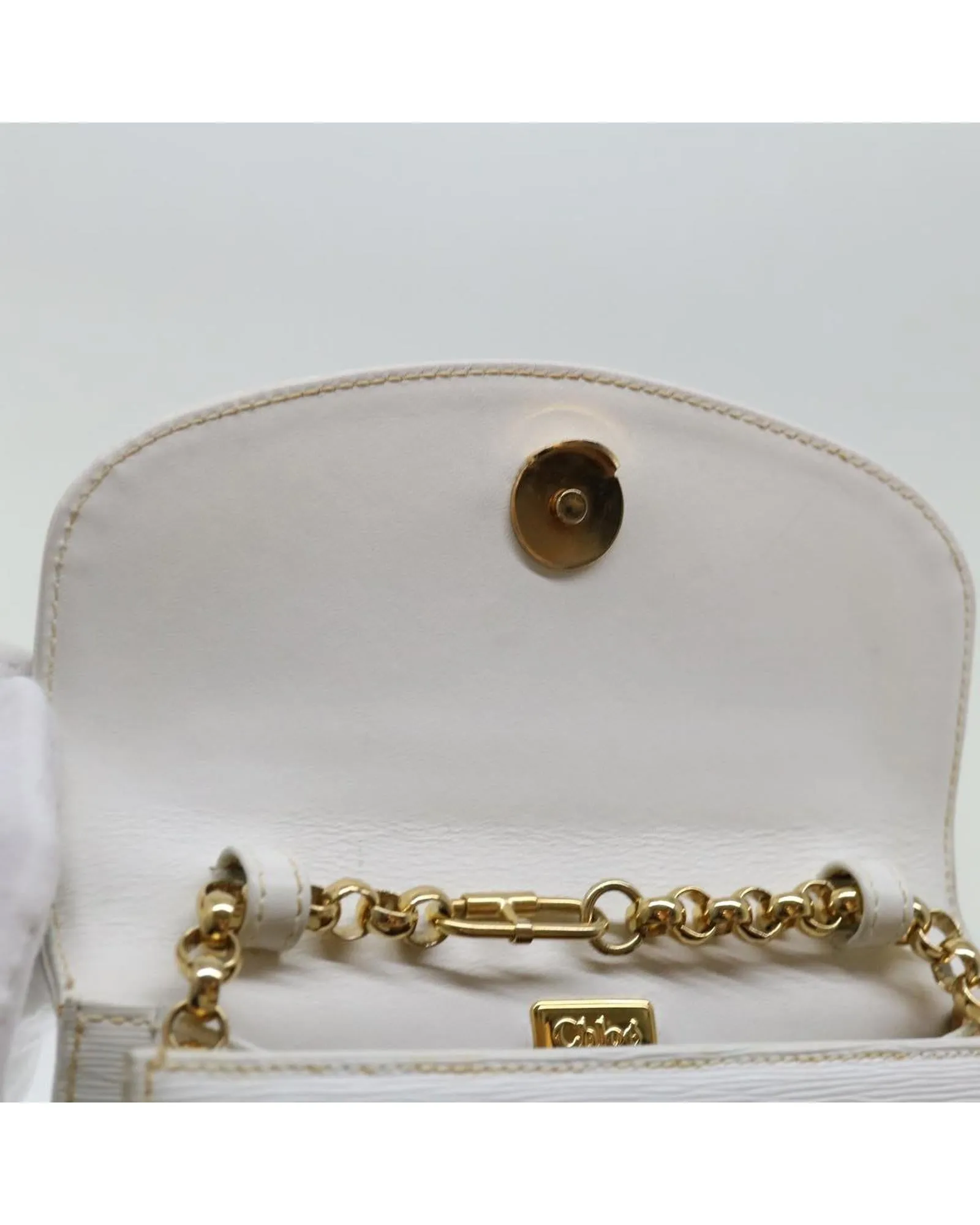 Vintage White Leather Chain Shoulder Bag by Chloe